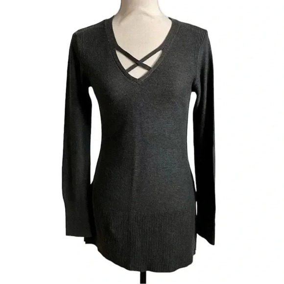Lord & Taylor Context Gray Textured Criss Cross Sweater Tunic Sz M (Fits S) - Picture 1 of 12